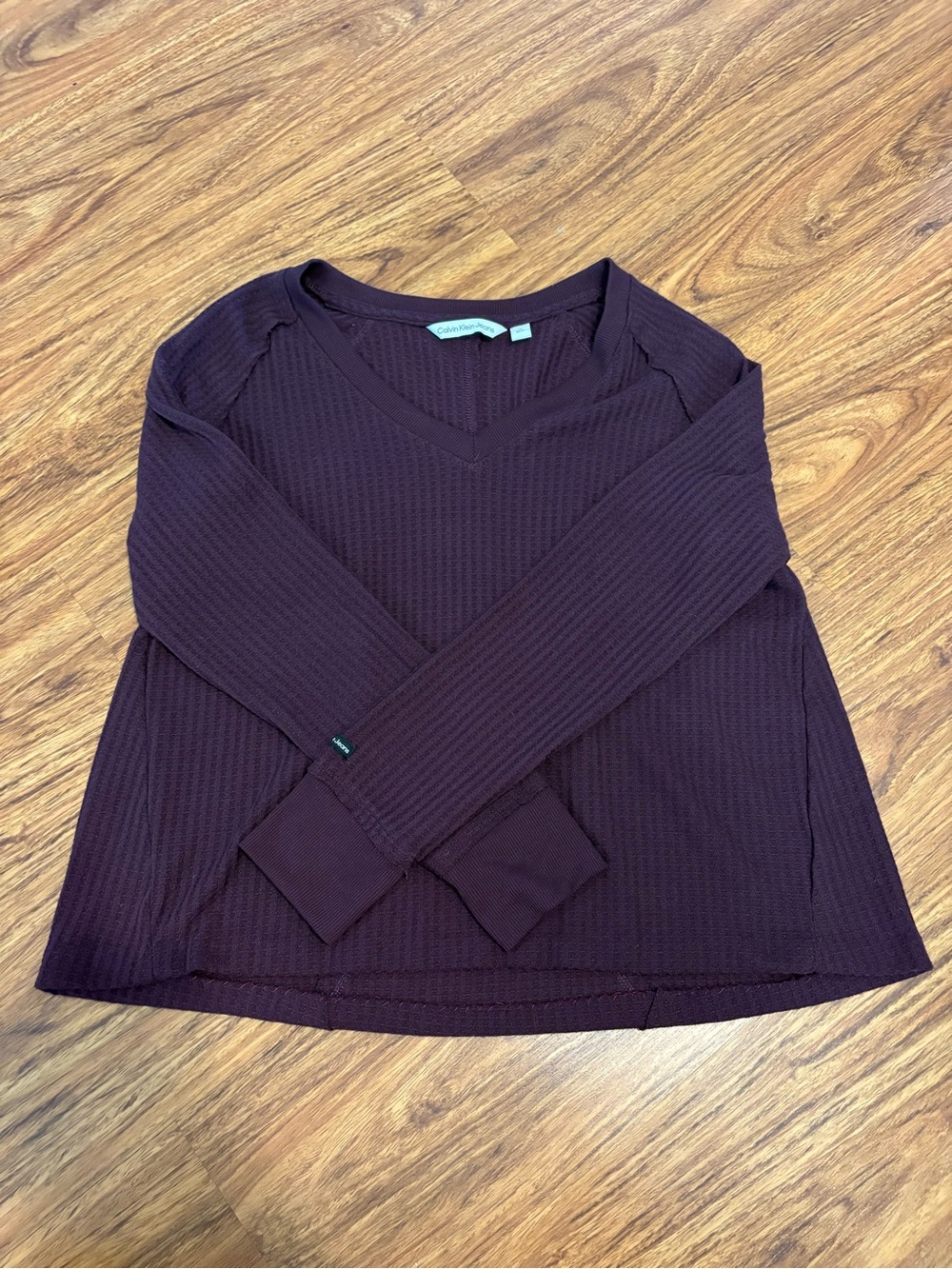 Calvin Klein Jeans Burgundy V-Neck Long Sleeve Shirt